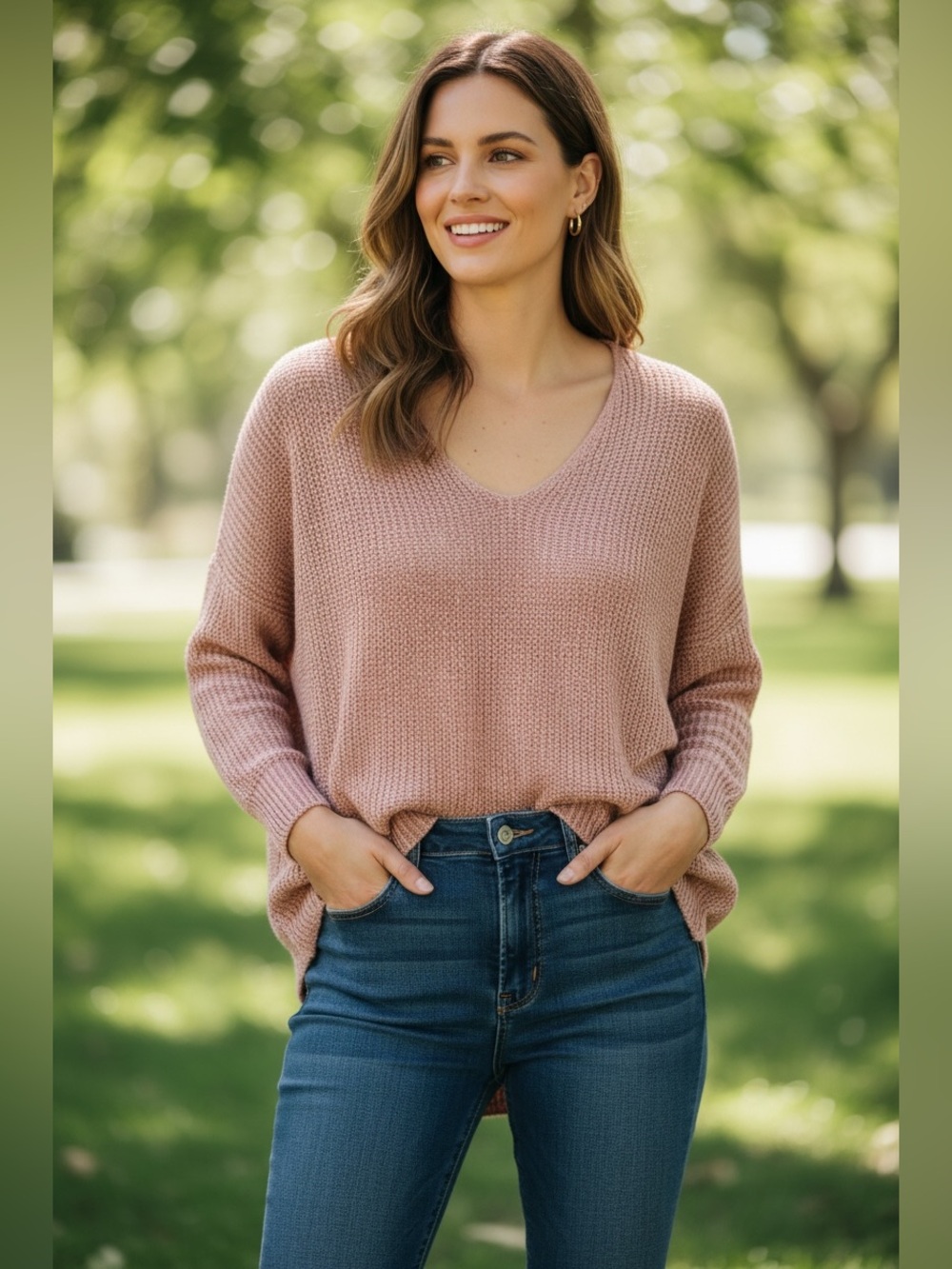 Aritzia Babaton V-Neck Sweater in Dusty Pink LINEN & SILK BLEND